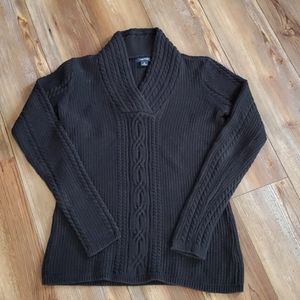 Nautica Black Cable Knit Long Sleeve V-Neck Sweater Size Small